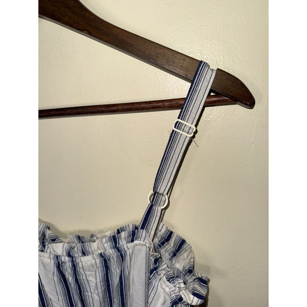 Lily Rose NWT Linen Blend Navy Cream Striped Jumpsuit Size L Wide Leg Pockets - Picture 5 of 11